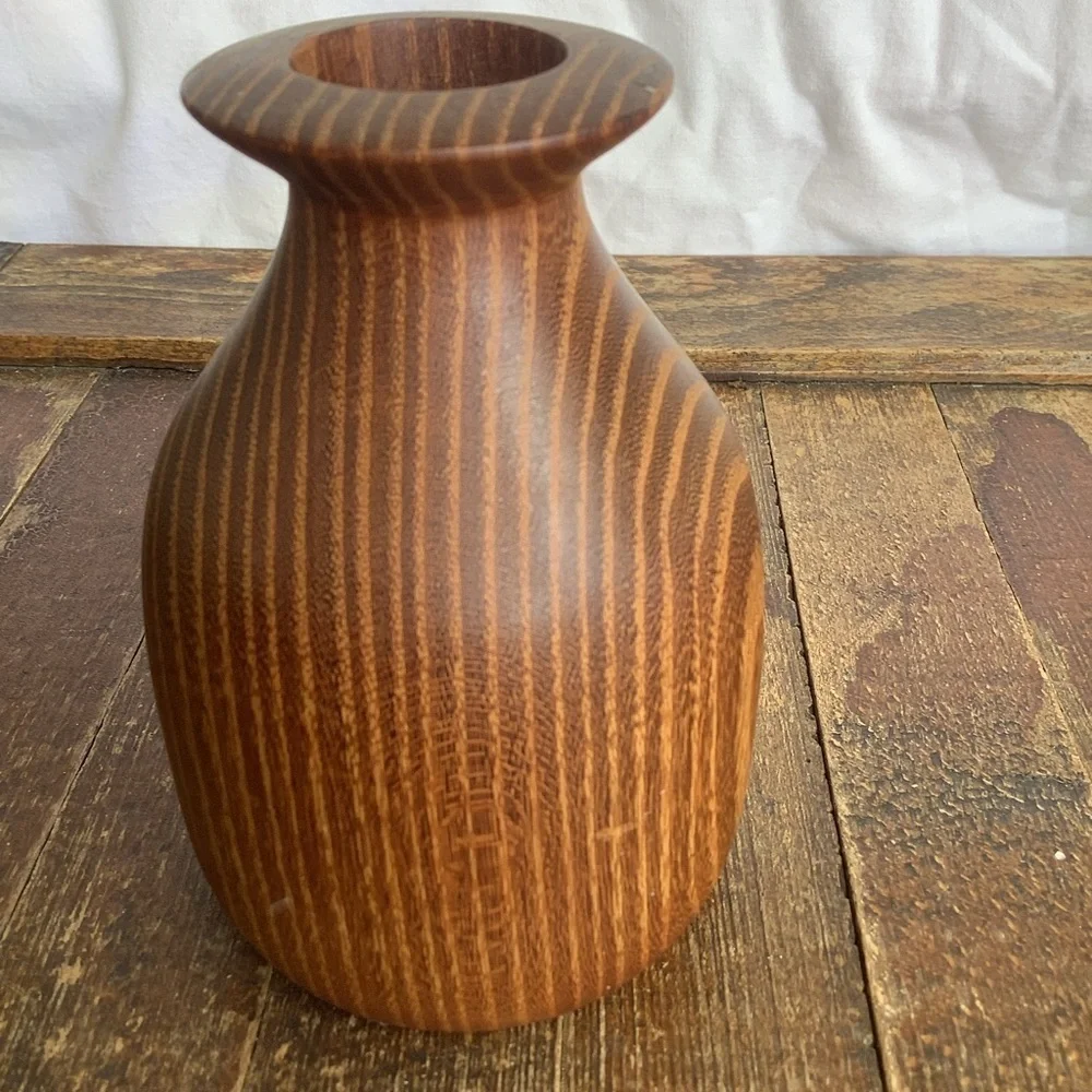 Handcrafted Handmade Wood Wooden Bud Vase Bottle Walnut Signed